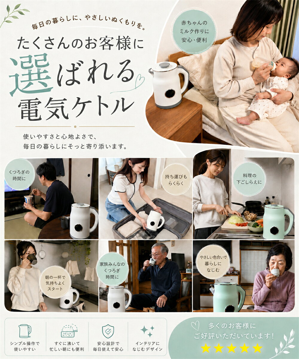 電気ケトル 1.2L 4段階温度調節 45/55/80/90℃ リアルタイム温度表示 16時間保温 二...
