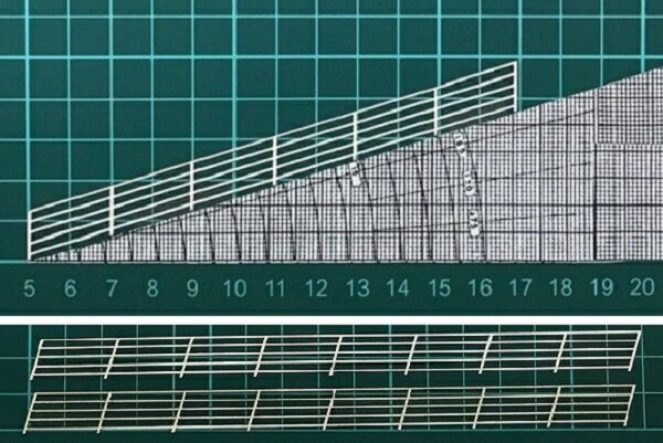 【HO 1/100】フェンス I-2 よこ型 階段・スロープ 17度 手すり；ペーパー製 2本入り FEN-I-2