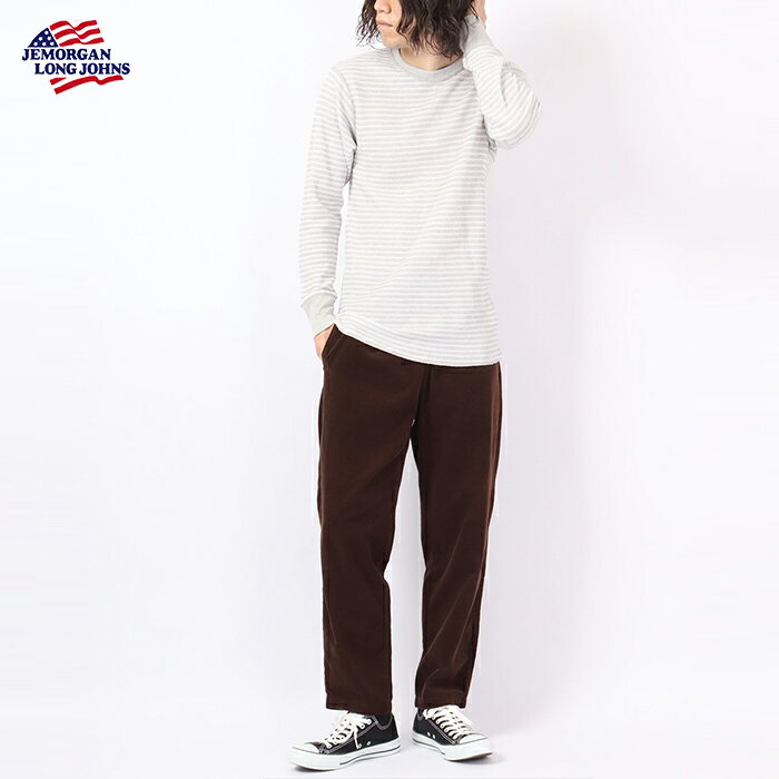 JEMORGAN LONG JHONS ジェーイーモーガン ボーダークルーネック長袖Tシャツ メンズ 男性用 レディース 女性用 ユニセックス ワッフル生地 パック入り サーマルインナー おしゃれ かわいい 秋物 冬物 春物 ホワイト グレー ネイビー
