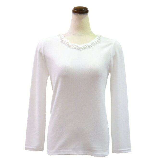 2連パール＆ラウンドネックカットソー（ホワイト）