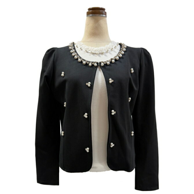 パール＆ビジュー使いエレガントジャケット（ブラック）