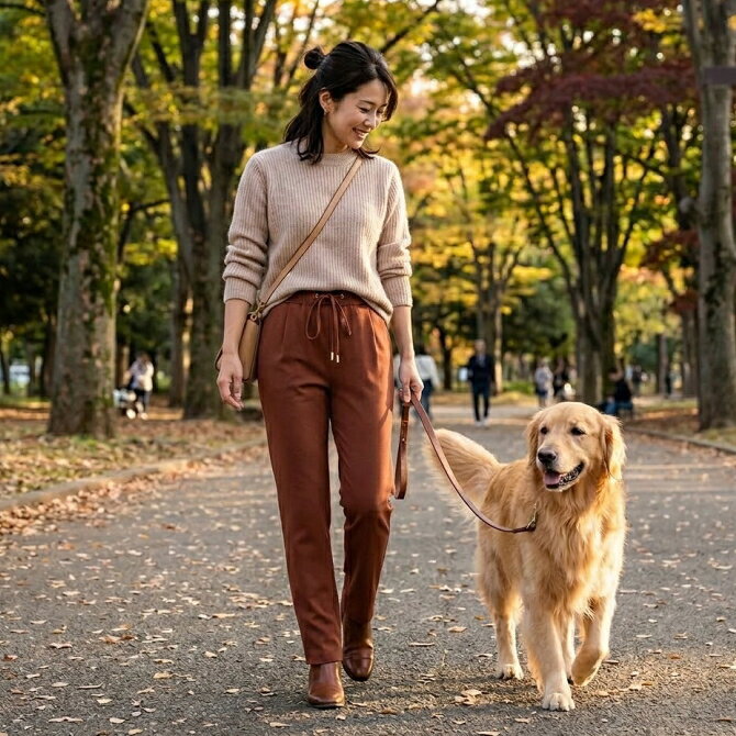 Rakuten - スーパーストレッチ美脚テーパードパンツ（ブラウン）