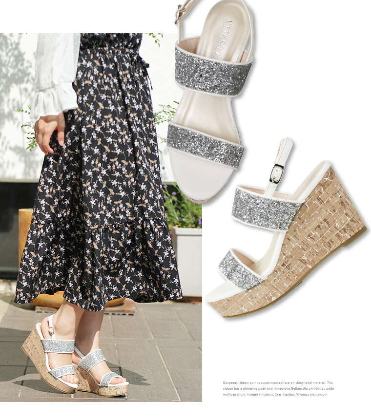 サンダル レディース 厚底 ウェッジソール オープントゥ サンダル バックストラップ 9cmヒール おしゃれ 歩きやすい 脱げない ストラップサンダル ウェッジヒール 春夏 グリッター キラキラ コルク調ソール 小さいサイズ 黒 ブラック シルバー ゴールド 2111 送料無料