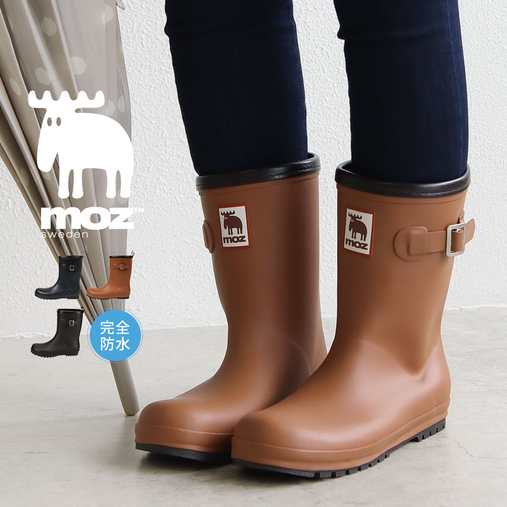 モズ moz ラバー スノーブーツ レディース 完全防水 3e ハーフ おしゃれ レインブーツ 長靴 ジュニア かわいい 雨靴 黒 キャメル 軽量 ジョッキーブ...