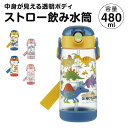 水筒 キッズ 女の子 男の子 女子 ワンタッチ プラスチック ストロー ボトル クリア 480ml プラ水筒 キャラクター 子供 かわいい ワンプッシュ 軽量 子ども 保育園 幼稚園 遠足 ショルダー 恐竜 車 ユニコーン PDSH5(3)