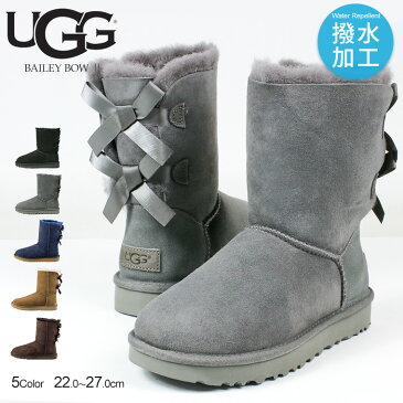 【送料無料】UGG ムートンブーツ レディース UGG BAILEY BOW 本革 スエード シープスキン アグ ベイリーボウ2 撥水 防汚 ショートブーツ ぺたんこ カジュアルシューズ 歩きやすい 黒 ブラック ネイビー ベージュ ブラウン グレー 1016225