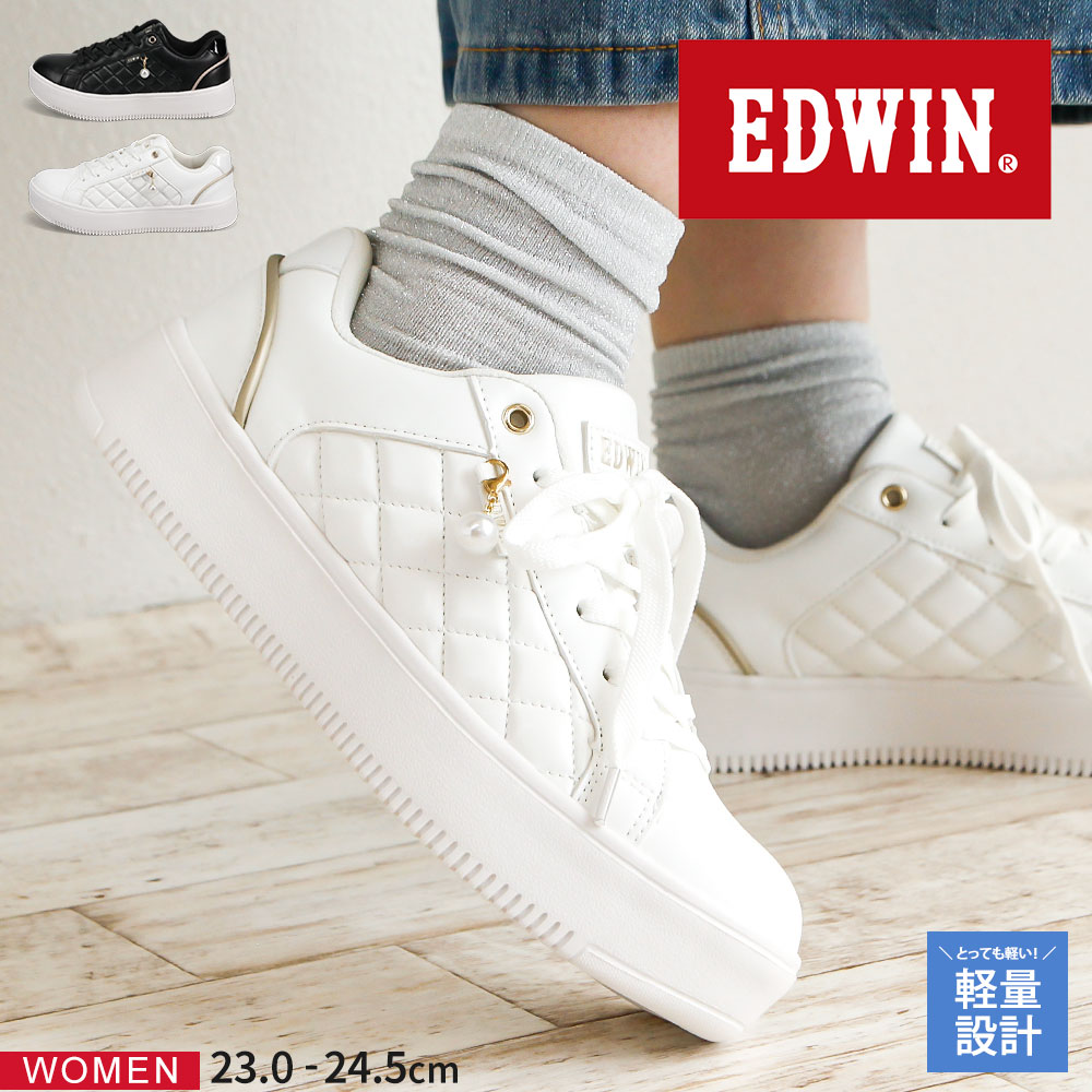 EDWIN エドウィン スニーカー レディース ローカット 軽量 歩きやすい クッション インソール シンプル デイリー カジュアルシューズ 通勤 通学 旅行 学生 おしゃれ 定番 人気 履きやすい ジーンズに合う ローヒール お出かけ 靴 ファッション 厚底シューズ EDW-4376