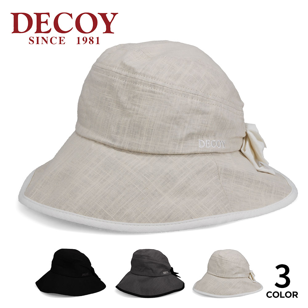DECOY ハット レディース クロッシェハット 遮光 UVカット 接触冷感 吸水速乾 バックリボン ロゴ 刺繍 ワンポイント 日除け 夏 58cm 女優帽 キャスケット クロッシェ ブリム バケット バケハ 帽子 デコイ エメリーハット 黒 ブラック グレー ベージュ 2030441