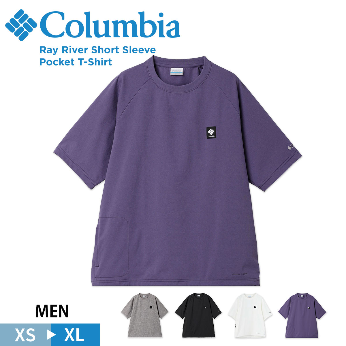 Rakuten - コロンビア tシャツ メンズ 半袖 レディース ワンポイント 吸水速乾 UVカット ストレッチ カジュアルシャツ スポーティー トレッキング 登山 ピクニック レジャー 旅行 黒 ブラック 白 ホワイト グレー パープル Columbia レイリバーショートスリーブポケットTシャツ PG7575