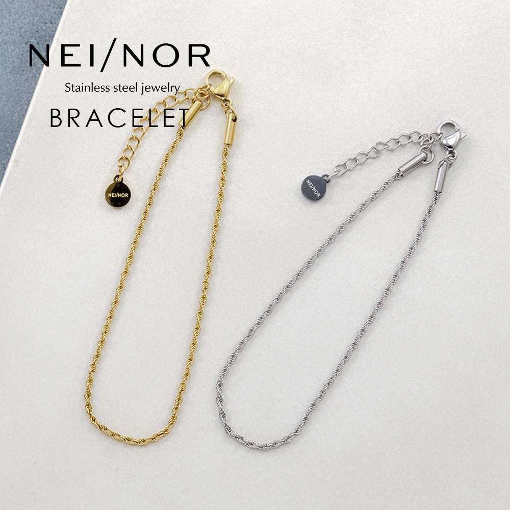 Nei/nor ブレスレット 腕輪 お肌に優しい つけっぱなしok サージカルステンレス 316L ジェンダーレス ファッション アクセサリー 錆に強い 変色しにくい スキンジュエリー 贈り物 プレゼント ゴールド シルバー ネイナー 0042