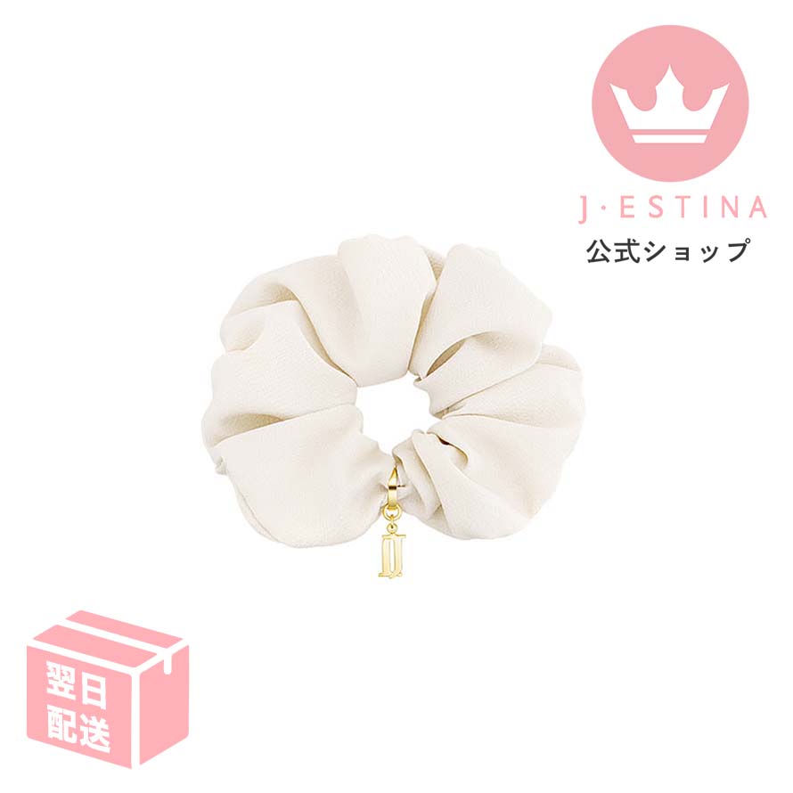 シュシュ ブランドロゴ 白 ホワイト アイボリー ヘアゴム ヘアシュシュ パーティ お呼ばれ 結婚式 アクセサリー プレゼント 普段使い ご褒美 高級 ブランド...