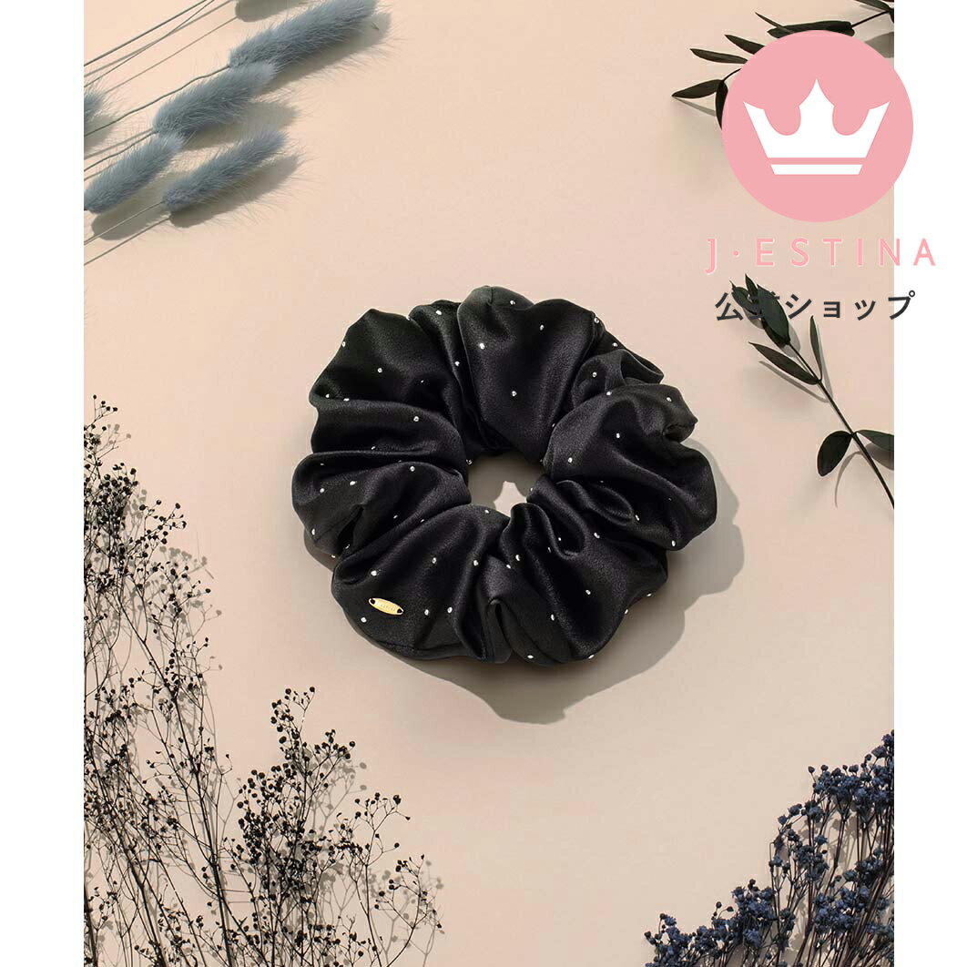 ブランド サテン ドット シュシュ BLACK 黒 パーティ お呼ばれ 結婚式 アクセサリー プレゼント 普段使い ご褒美 高級 ブランド ヘアアクセ 誕生日 ...