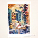 「クマ達のアペロ」 Yumi Kohnoura作 オリジナル・ポストカード 絵はがき 葉書 絵画 クマ テディベア 南仏 フランス カフェ レストラン 風景 【...
