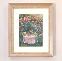 絵画 「クマ達のアフタヌーンティー」 水彩/パステル 原画 風景画 お部屋に飾る絵 アンティーク ピンク×シルバー フレーム付き ヨーロピアンインテリア Yum...