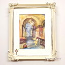 絵画 「パサージュのクマ達」 水彩/パステル 原画 静物画 風景画 お部屋に飾る絵 アンティーク ホワイト フレーム ヨーロピアンインテリア 額縁 ガラス仕様 ...
