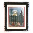 絵画 「waiting bear」 水彩/パステル 原画 静物画 お部屋に飾る絵 アンティークブラック フレーム ヨーロピアンインテリア 額縁 Yumi Koh...