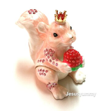 ミニチュア ピンク クラウン リス 宝石箱 イチゴ 苺 ジュエリーボックス リングケース アクセサリーケース ジュエリーケース 化粧箱付き クリスタルガラス【ハンドペイント】