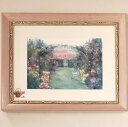 絵画 「クマ達のル・ジャルダン・スクレ」 水彩/パステル 原画 静物画 風景画 お部屋に飾る絵 絵 アンティーク ピンク×シルバー フレーム ヨーロピアンインテ...