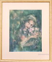 絵画 原画 「Under the climbing rose 〜 蔓薔薇の樹の下で」 水彩/パステル F6 人物画 アンティーク ホワイト×ゴールド木製額付き ...