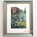 絵画 「playing bears」 水彩/パステル 原画 静物画 風景画 クマ 絵 お部屋に飾る絵 アンティーク ブルー×シルバー ヨーロピアンインテリア 額...