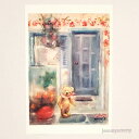 「クマのウェルカムサービス 3」 Yumi Kohnoura作 オリジナル・ポストカード 絵はがき 葉書 絵画 クマ テディベア ギリシャ 花 風景 【ネコポス...