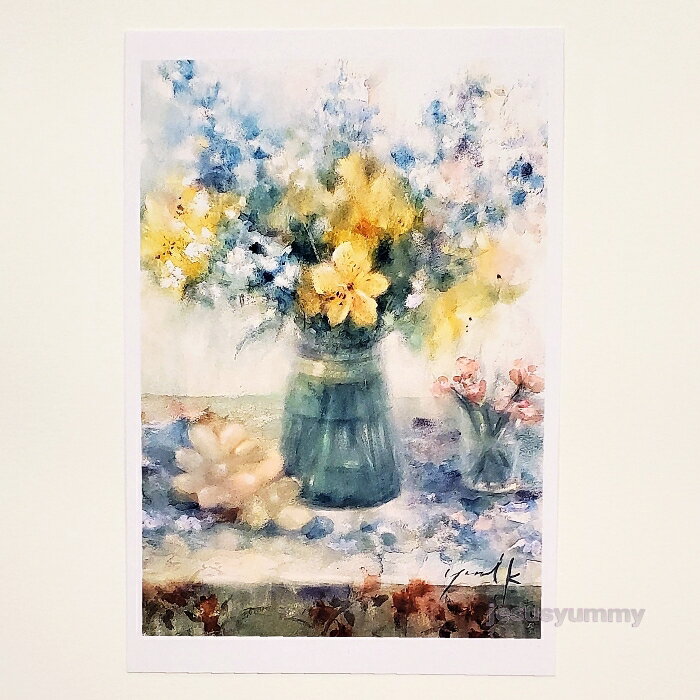 「Small Gift」 Yumi Kohnoura作 オリジナル・ポストカード 絵はがき 葉書 絵画 花 アルストロメリア ナデシコ デルフィニウム フルーツ...