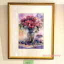絵画 原画 「Breakthrough」 水彩/パステル F4 ゴールド×グリーン 額付き お部屋に飾る絵 Yumi Kohnoura 神之浦由美 トルコキキョウ ブラックベリー 静物画 花 4号 【現品限り】
