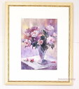 絵画 「Wishing your happiness」 水彩/パステル 原画 F4 静物画 花 アンティーク ホワイト×シルバー 額付 モダンアート ヨーロピア...