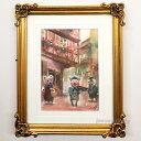絵画 「Marching in Colmar」 水彩/パステル 原画 静物画 風景画 アンティークゴールド ヨーロピアンインテリア お部屋に飾る絵 額縁 Yum...