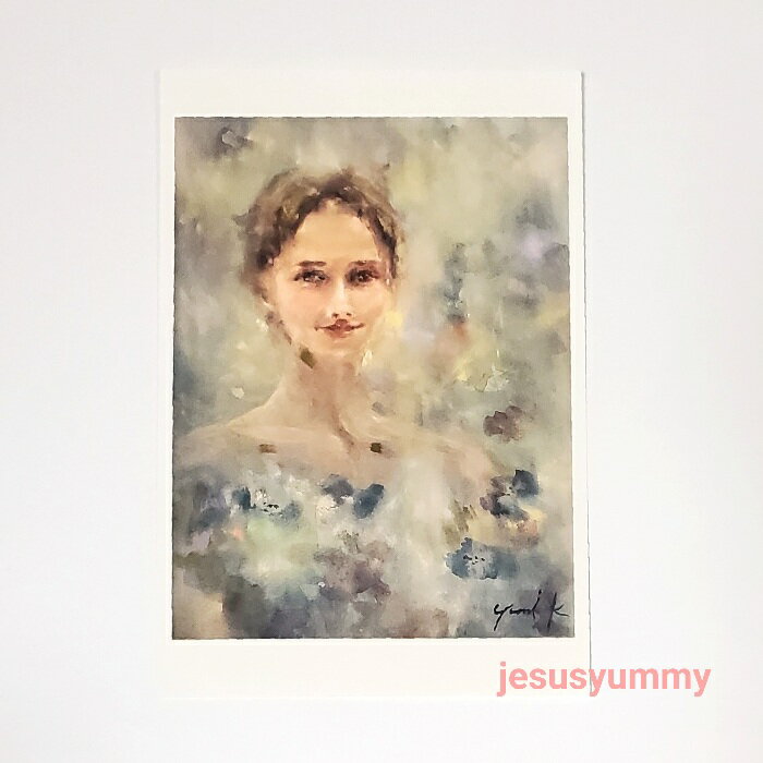 「Nemophila」　Yumi Kohnoura作　オリジナル・ポストカード　絵はがき　葉書　絵画　水彩・パステル　人物画　ネモフィラ　【ネコポス対応】