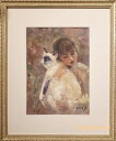 絵画 原画 「Where you look...君の見つめる先」 水彩/パステル F4 額付き お部屋に飾る絵 Yumi Kohnoura 神之浦由美 人物画 ...