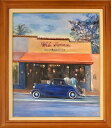 絵画　「Little Havana｣　油彩画　油絵　原画　風景画　F12　UVカットアクリル仕様　オーク　額縁付き　お部屋に飾る絵　Yumi Kohnoura　神之浦由美　マイアミ　リトルハバナ　ジャガー　車　ヨーロピアンインテリア【現品限り】