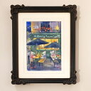 絵画 「クマ達のアフターファイブ」 水彩/パステル 原画 静物画 風景画 お部屋に飾る絵 アンティーク ブラック フレーム付 壁掛・卓上両用 ヨーロピアンインテ...