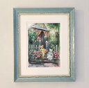絵画 「クマ達のビューティフルライフ」 水彩/パステル 原画 静物画 風景画 お部屋に飾る絵 アンティーク ブルー×シルバー 額付 ヨーロピアンインテリア Yu...
