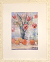 絵画 原画 「祝福の日に」 水彩/パステル F4 静物画 アンティークホワイト 木製額付き お部屋に飾る絵 Yumi Kohnoura 神之浦由美 チューリップ...