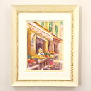 絵画 「クマ達のマルシェ」 水彩/パステル 原画 静物画 風景画 お部屋に飾る絵 アンティーク ホワイト×シルバー 額付 ヨーロピアンインテリア Yumi Ko...