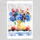 「彩りの候」 Yumi Kohnoura作 オリジナル・ポストカード 水彩/パステルバージョン 絵はがき 葉書 絵画 花 紫陽花 バラ 静物画 【ネコポス対応】