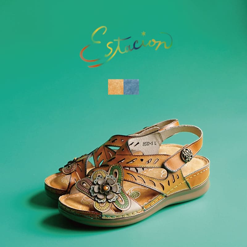 Rakuten - Estacion エスタシオンエスニック調フラワーカット本革ストラップサンダル 2522-5