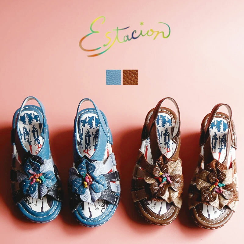 Rakuten - Estacion エスタシオン本革フラワーモチーフ厚底サンダル K063A