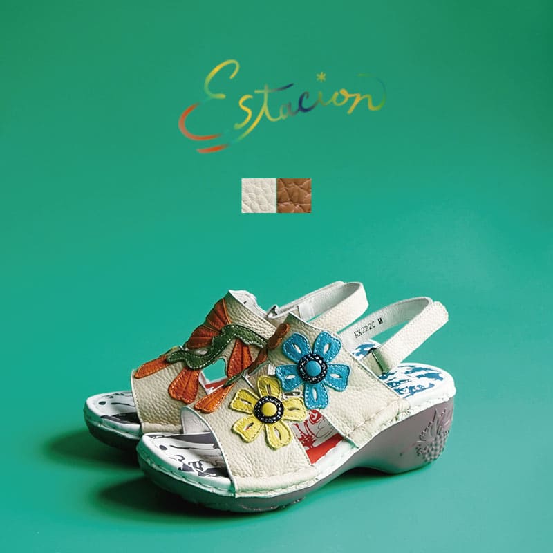 Rakuten - Estacion エスタシオンフラワーモチーフ厚底本革バックストラップサンダル NK222C