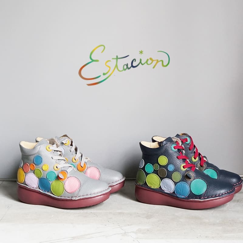 Rakuten - Estacion　エスタシオン　水玉モチーフ本革レースアップショートブーツ　TF1816