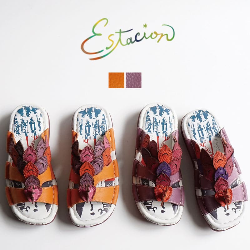 Rakuten - Estacion エスタシオンくじゃくモチーフ本革フラットサンダル TGXE683C