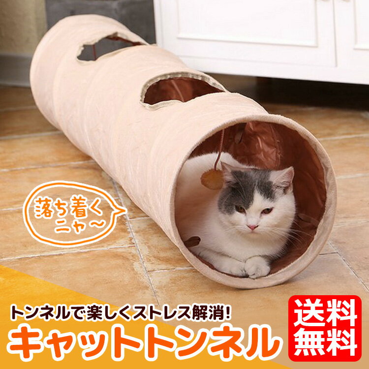 キャットトンネル 柔らか素材 自立型 2穴付き 誘い玉付き 猫トンネル おもちゃ カシャカシャ音 【送料無料】 ペット用品 ねこ ネコ 猫用品 玩具 遊び アスレチック くぐる ストレス発散 運動不…