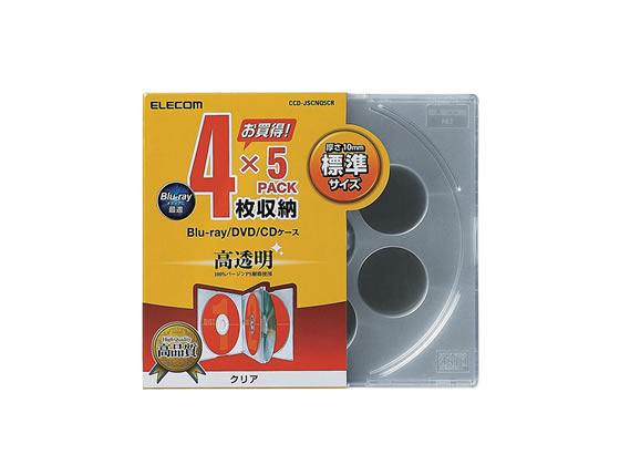 【お取り寄せ】エレコム Blu-ray DVDケース CDケース 4枚収納 クリア CCD-JSCNQ5CR CD DVD用プラスチックケース メディアケース 記録メディア メモリーカード 家電
