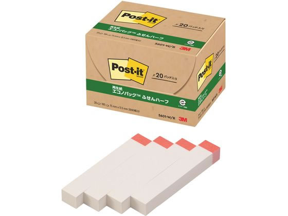 3M ポスト・イット 再生紙エコノパックホワイト(赤帯) 20冊 5601-W R 小 幅20mm以下 ふせん インデックス メモ ノート