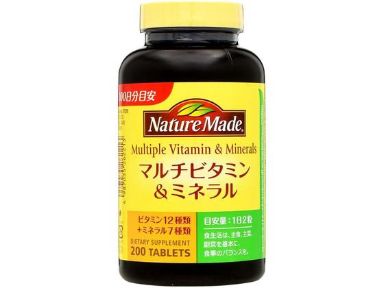 【商品説明】●ビタミン12種類とミネラル7種類を2粒にバランスよく配合。【仕様】●内容量：200粒●1日の目安量：2粒●栄養機能食品（亜鉛、銅、ビオチン）●お徳用サイズ●1粒当りの栄養成分：エネルギー／2．35kcal、タンパク質／0〜0．1g、脂質／0〜0．1g、炭水化物／0．462g、ナトリウム／0〜2mg、カルシウム／100mg、マグネシウム／50mg、亜鉛／3mg、鉄／2mg、銅／0．3mg、セレン／25μg、クロム／10μg、ビタミンA／150μg、β−カロテン／900μg、ビタミンB1／0．75mg、ビタミンB2／0．85mg、ビタミンB6／1mg、ビタミンB12／1．5μg、ナイアシン／7．5mg、パントテン酸／3mg、葉酸／100μg、ビオチン／15μg、ビタミンC／75mg、ビタミンD／2．5μg、ビタミンE／13．4mg生産国：アメリカ商品区分：サプリメントメーカー：大塚製薬株式会社広告文責：フォーレスト株式会社　0120-40-4016【備考】※メーカーの都合により、パッケージ・仕様等は予告なく変更になる場合がございます。【検索用キーワード】NatureMade　プレミアムタブレット　PREMIUMTABLETS　ビタミン12種類　ミネラル7種類　100日分目安　ベース健康食品　栄養機能食品　大塚製薬　ベースサプリメント　栄養補助食品　ネイチャーメード　X23835ビタミンとミネラルを一度に