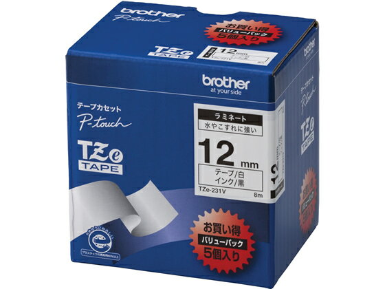 BROTHER（P-Touch ） - ブラザー ラベルプリンター用ラミネートテープ12mm白 黒文字(5個入) 白 ホワイト ピータッチテープ ブラザー ピータッチ 事務機器