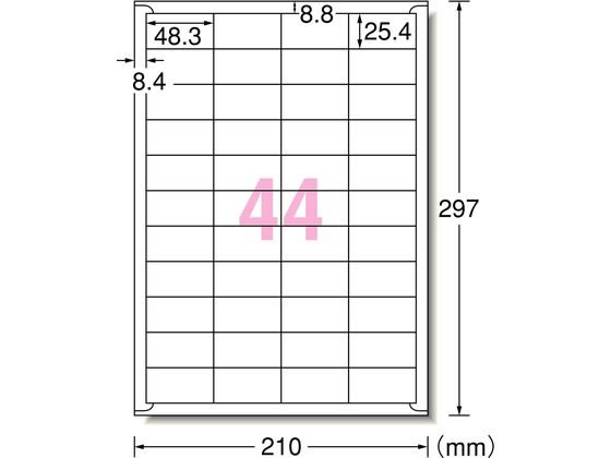 【仕様】●対応プリンタ：インクジェットプリンタ（染料／顔料）●A4判A4面●四辺余白付●ラベルサイズ：48.3mm×25.4mm●面付：4列×11段●材質：塗工紙●標準総厚み：125g／m2（0.15mm）●入数100シート【検索用キーワード】PCラベル　ラベル　宛名ラベル　プリンタラベル　A−ONE　紙ラベル　ラベルシート　インクジェットプリンタラベル　宛名シール　プリンターラベル　28944　マット紙　3M_20dec1　X30913