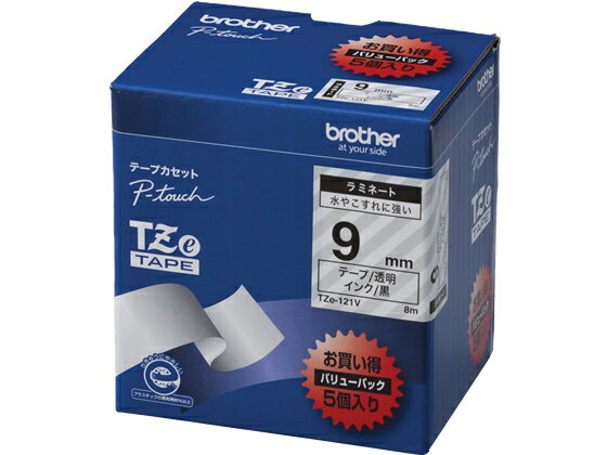 BROTHER（P-Touch ） - ブラザー ラベル用ラミネートテープ 9mm 透明 黒文字(5個入) 透明 クリア ピータッチテープ ブラザー ピータッチ 事務機器