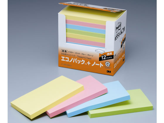 3M ポスト・イット エコノパック ノート 4色ミックス 12冊 6551-K20 大型 長方形タイプ ノートタイプふせん インデックス メモ ノート